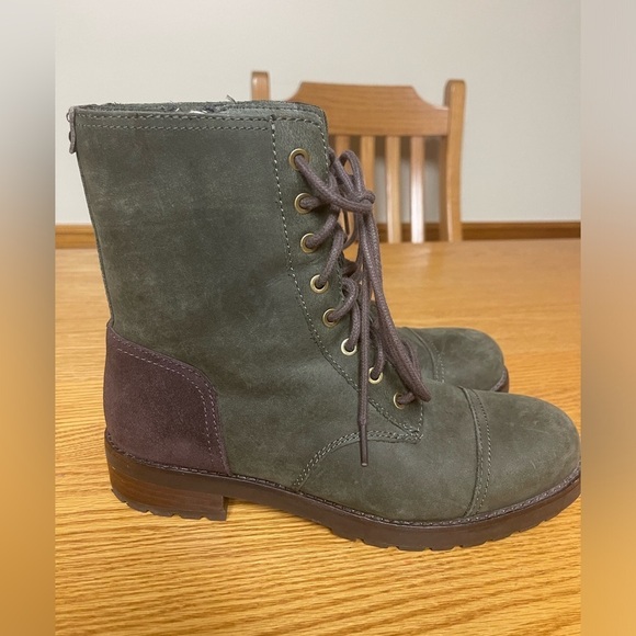 UGG Olive Green Brown Colorblock Suede Kilmer Combat Boots Size 8.5 - Picture 4 of 7